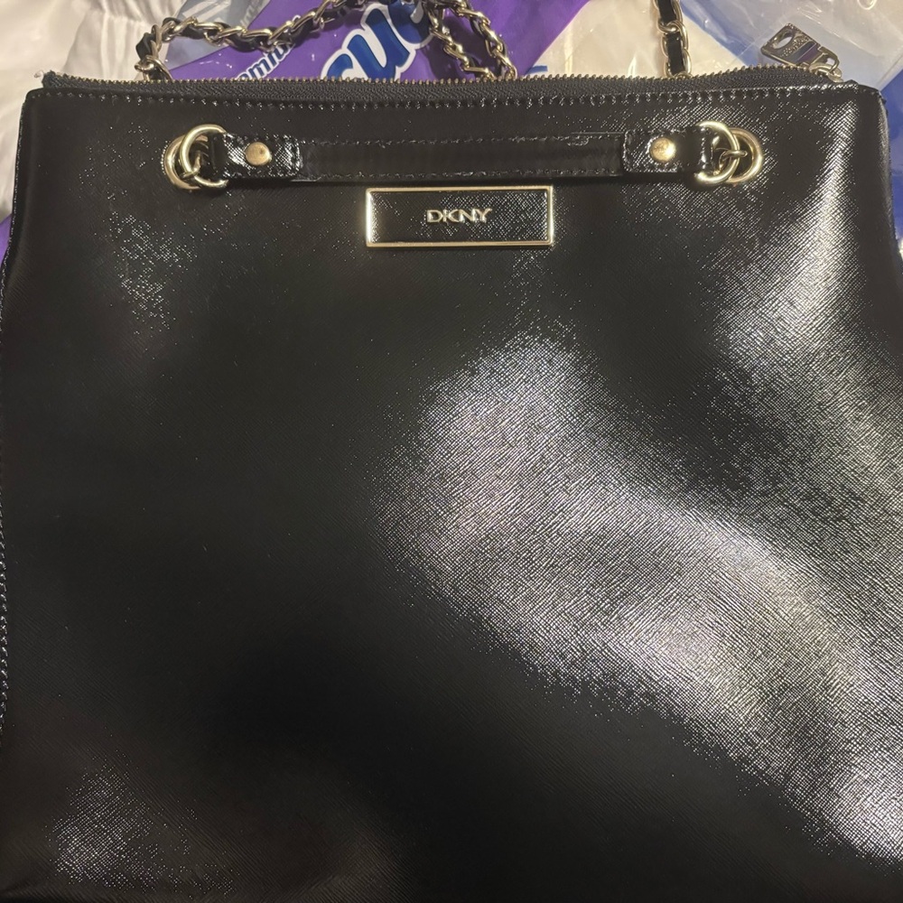 DKNY Shiny Black Shoulder Bag